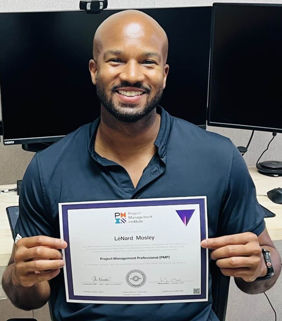 LéNard Mosley holding PMP certification Project Management Professional Skiles Group