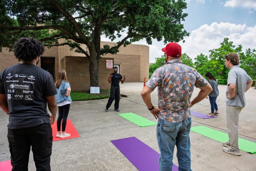 construction team outdoor wellness session mental health awareness month