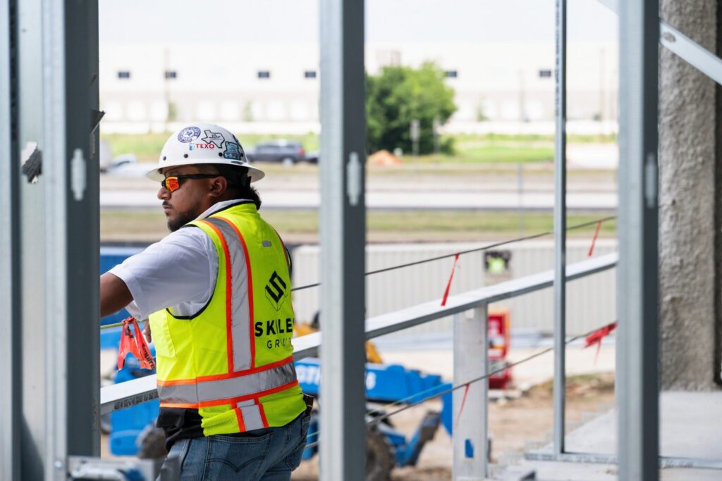 Field leader reviews construction progress inside the Texas Health Huguley Medical Office Building.