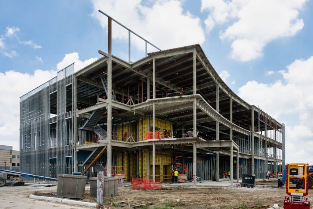 Exterior construction progress on the Texas Health Huguley Medical Office Building and Ambulatory Surgery Center.