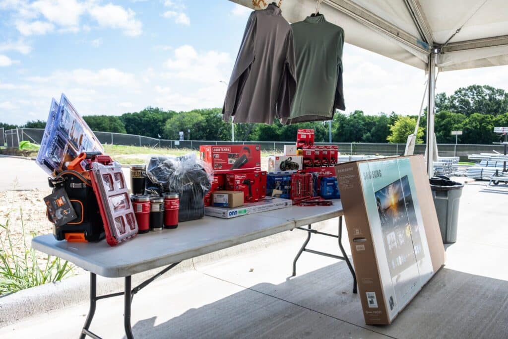 Appreciation prizes prepared for construction trade partners during the celebration.