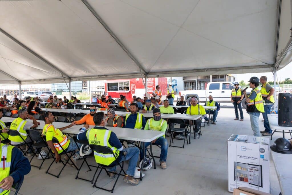 Trade partners gather during the Texas Health Midlothian topping out celebration.